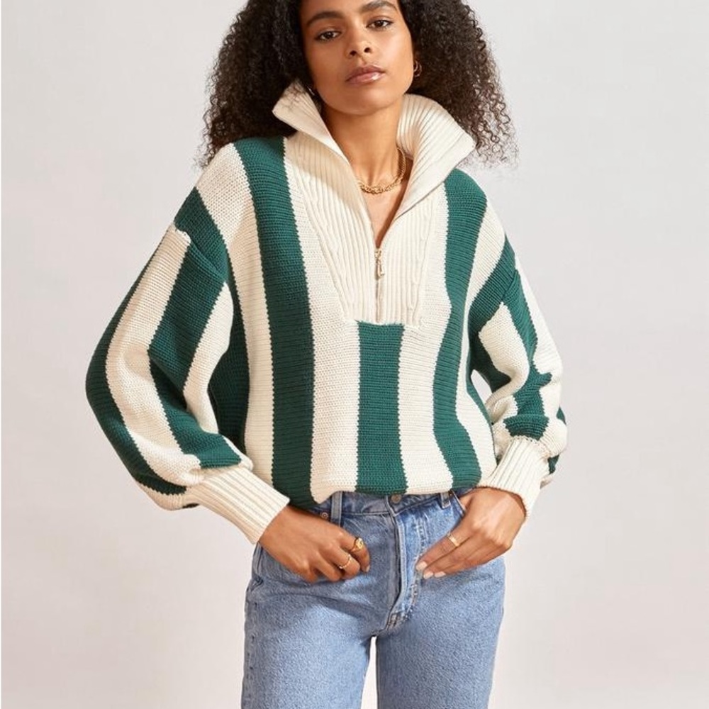 KITRI Striped Green and White Women's Sweater